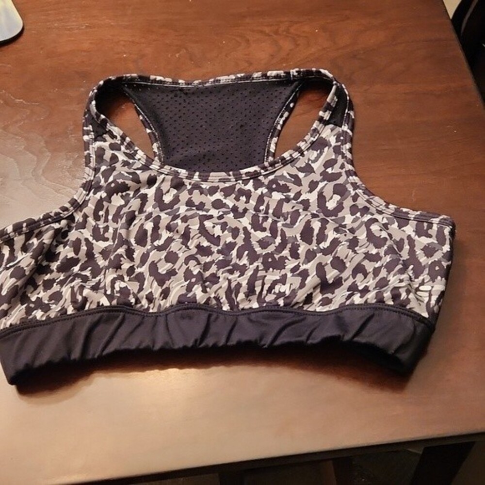 Women's Sports Bra Black & Gray Leopard Print Size XL